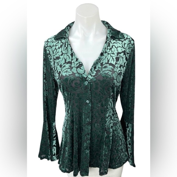 Ultra Pink Womens Whimsigoth Velvet Burnout Top Size S Bell Sleeve Fairy Grunge - Picture 1 of 14